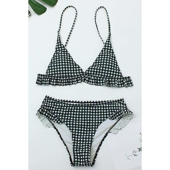 Plaid Print Ruffled Two Pieces Bikini Set - Picture 4 of 4